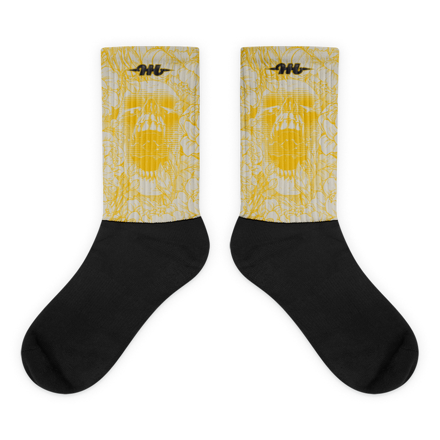 Hustle Harder Ochre Black Foot Socks