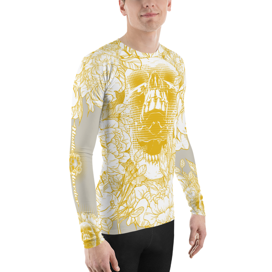 Hustle Harder Ochre Skull Floral Men's Rash Guard